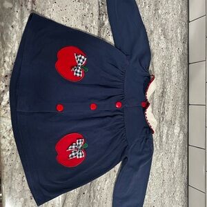 Vintage Buster Brown 4T Navy Apple Dress – Long Sleeve Fall Toddler Outfit